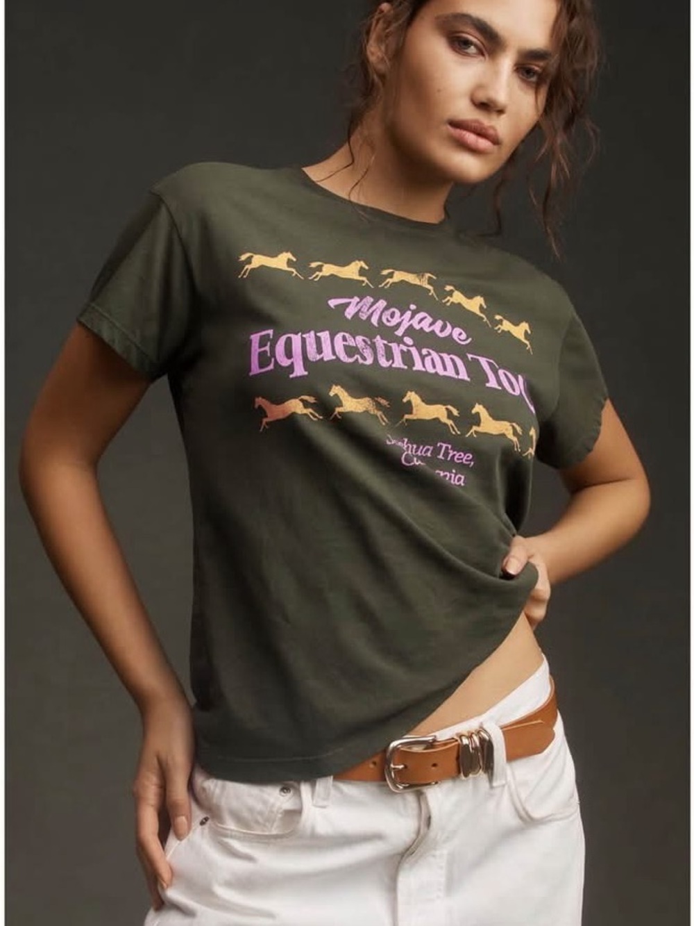 Mojave Equestrian Tour Graphic Tee - Olive Green Letluv for Anthropologie XL EUC